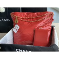 Chanel 22 MEDIUM HANDBAG Shiny Calfskin & Gold-Tone Metal AS3261 Red High