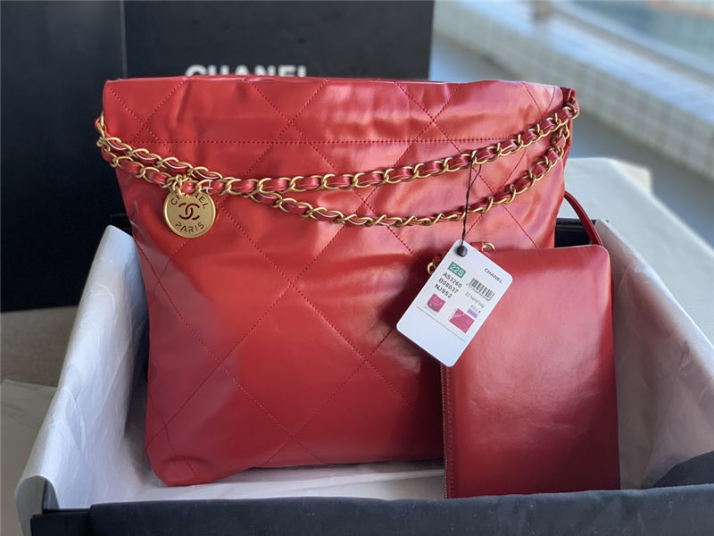 Chanel 22 SMALL HANDBAG Shiny Calfskin & Gold-Tone Metal AS3260 Red High