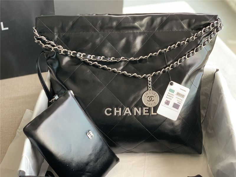 Chanel 22 MEDIUM HANDBAG Shiny Calfskin & Silver-Tone Metal AS3261 Black High