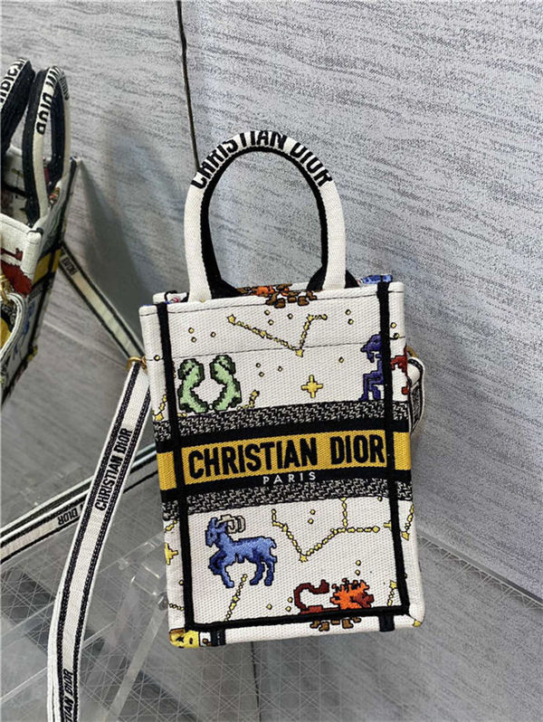 MINI Dior BOOK TOTE PHONE BAG Multicolor Dior Pixel Zodiac Embroidery High