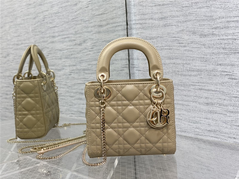 MINI LADY Dior BAG Grained Cannage Calfskin Natural Gold-Metal High