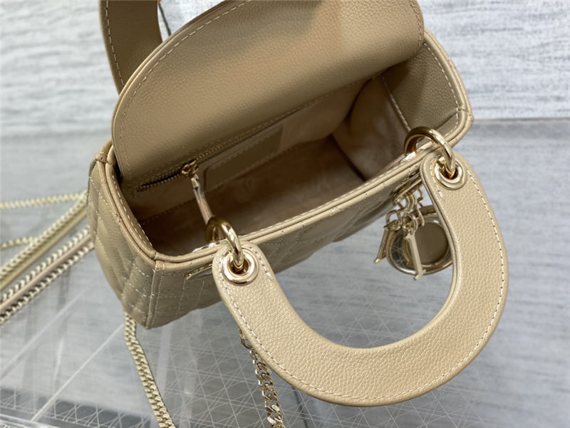 MINI LADY Dior BAG Grained Cannage Calfskin Natural Gold-Metal High