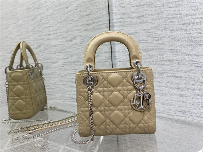 MINI LADY Dior BAG Grained Cannage Calfskin Natural Silver-Metal High