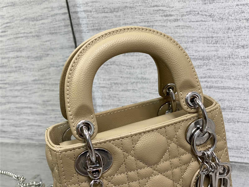 MINI LADY Dior BAG Grained Cannage Calfskin Natural Silver-Metal High