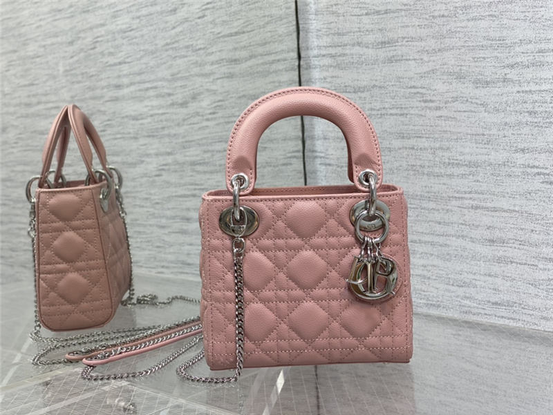 MINI LADY Dior BAG Grained Cannage Calfskin Pink Silver-Metal High