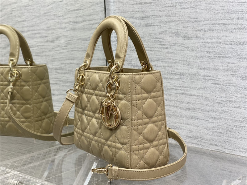 SMALL LADY Dior BAG Grained Cannage Calfskin Natural Gold-Metal High