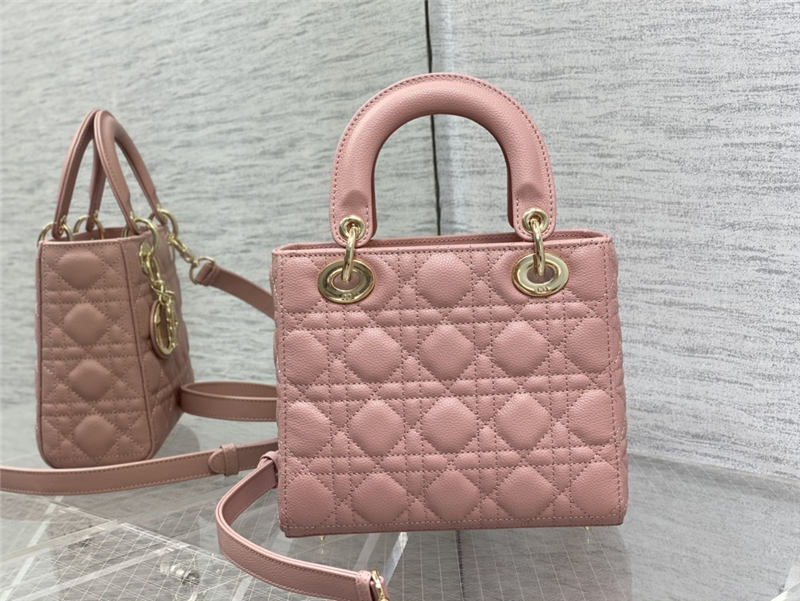 SMALL LADY Dior BAG Grained Cannage Calfskin Pink Gold-Metal High