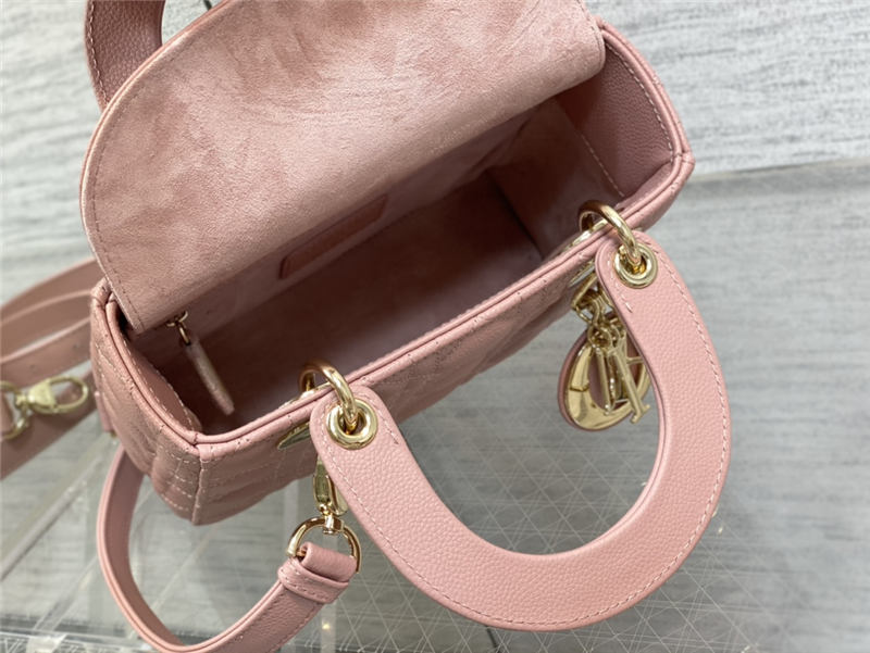 SMALL LADY Dior BAG Grained Cannage Calfskin Pink Gold-Metal High