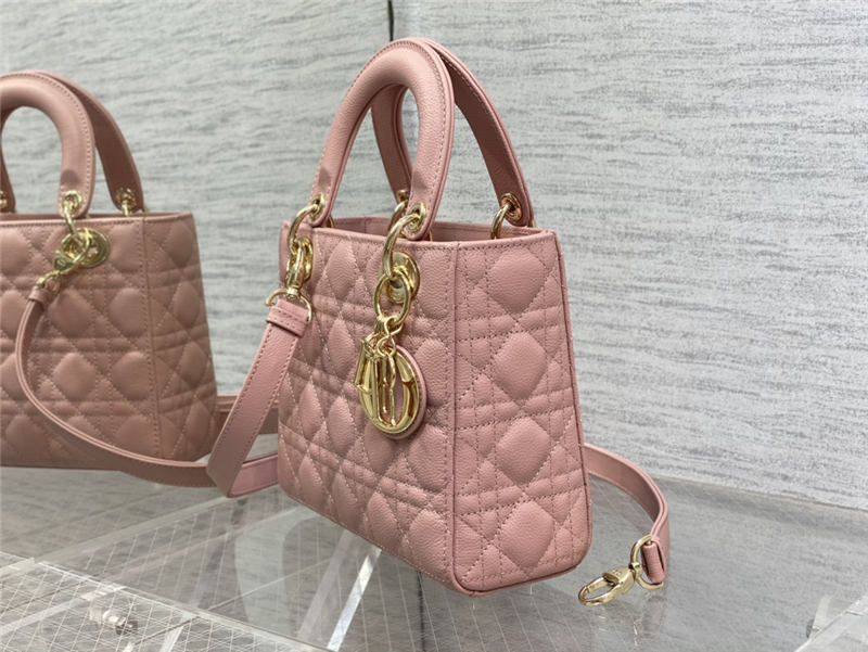 SMALL LADY Dior BAG Grained Cannage Calfskin Pink Gold-Metal High