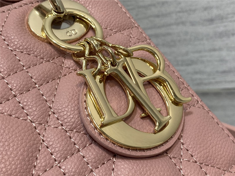 SMALL LADY Dior BAG Grained Cannage Calfskin Pink Gold-Metal High