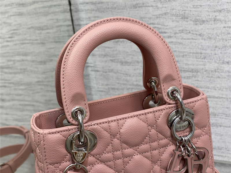 SMALL LADY Dior BAG Grained Cannage Calfskin Pink Silver-Metal High