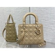 MEDIUM LADY Dior BAG Grained Cannage Calfskin Natural Gold-Metal High