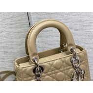 MEDIUM LADY Dior BAG Grained Cannage Calfskin Natural Silver-Metal High