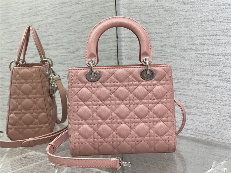 MEDIUM LADY Dior BAG Grained Cannage Calfskin Pink Silver-Metal High