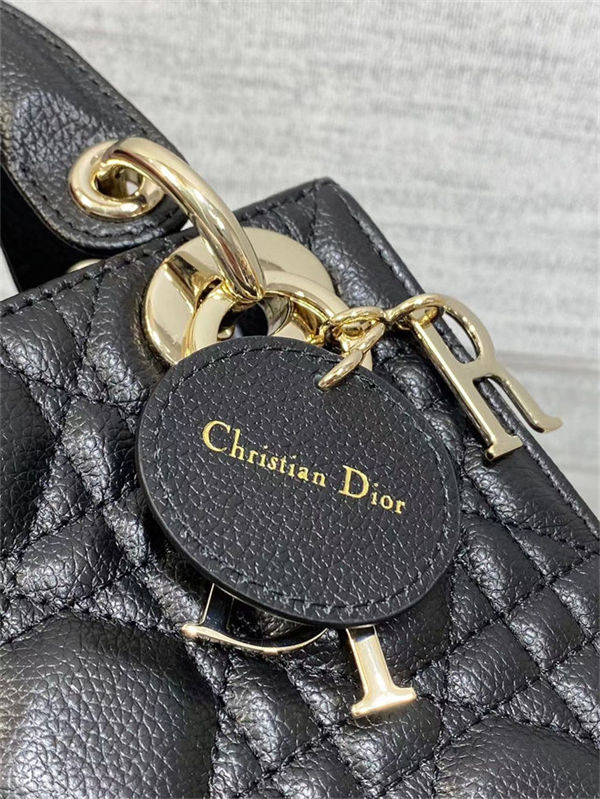 MINI LADY Dior BAG Grained Cannage Calfskin Black Gold-Metal High