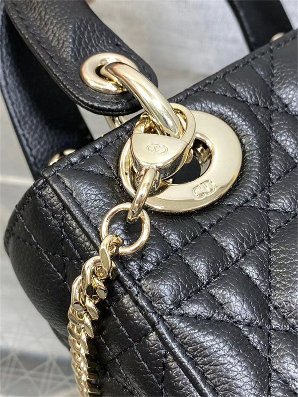 MINI LADY Dior BAG Grained Cannage Calfskin Black Gold-Metal High