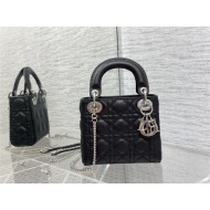 MINI LADY Dior BAG Grained Cannage Calfskin Black Silver-Metal High