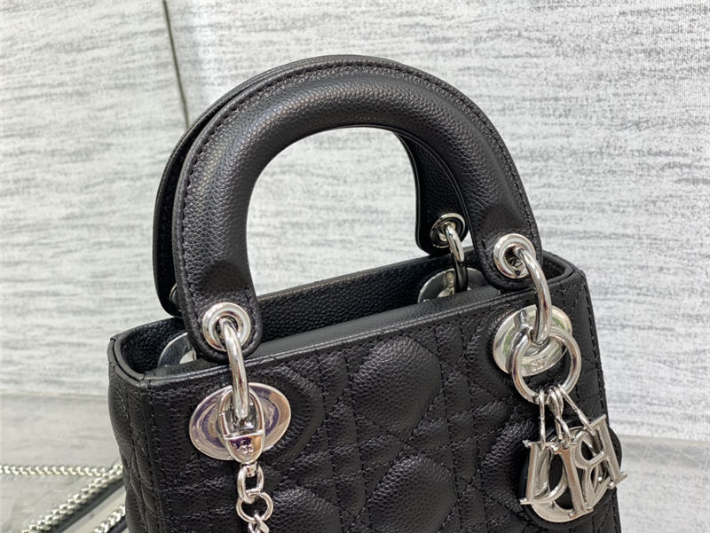 MINI LADY Dior BAG Grained Cannage Calfskin Black Silver-Metal High