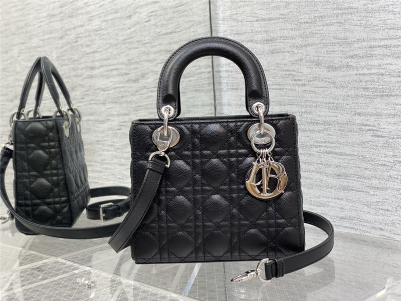 SMALL LADY Dior BAG Grained Cannage Calfskin Black Silver-Metal High