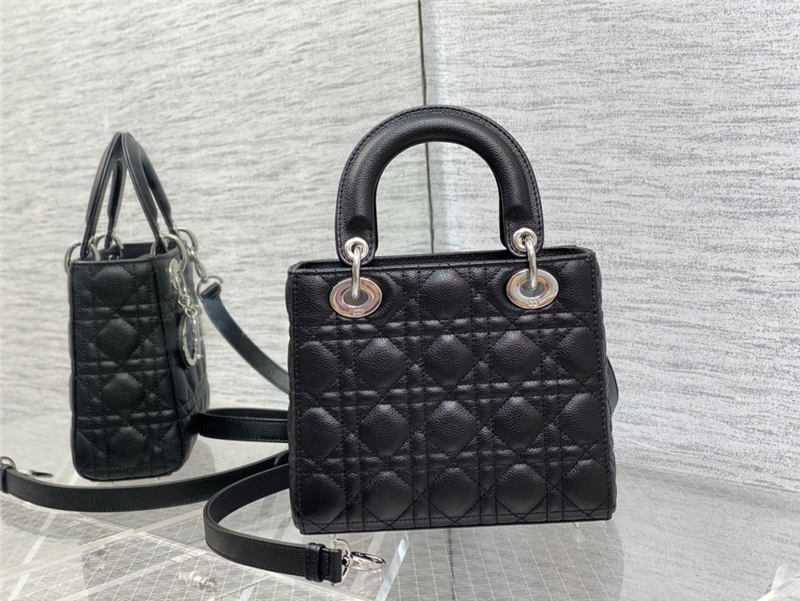 SMALL LADY Dior BAG Grained Cannage Calfskin Black Silver-Metal High