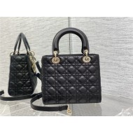 MEDIUM LADY Dior BAG Grained Cannage Calfskin Black Gold-Metal High