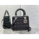 MEDIUM LADY Dior BAG Grained Cannage Calfskin Black Silver-Metal High