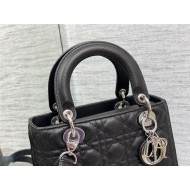 MEDIUM LADY Dior BAG Grained Cannage Calfskin Black Silver-Metal High