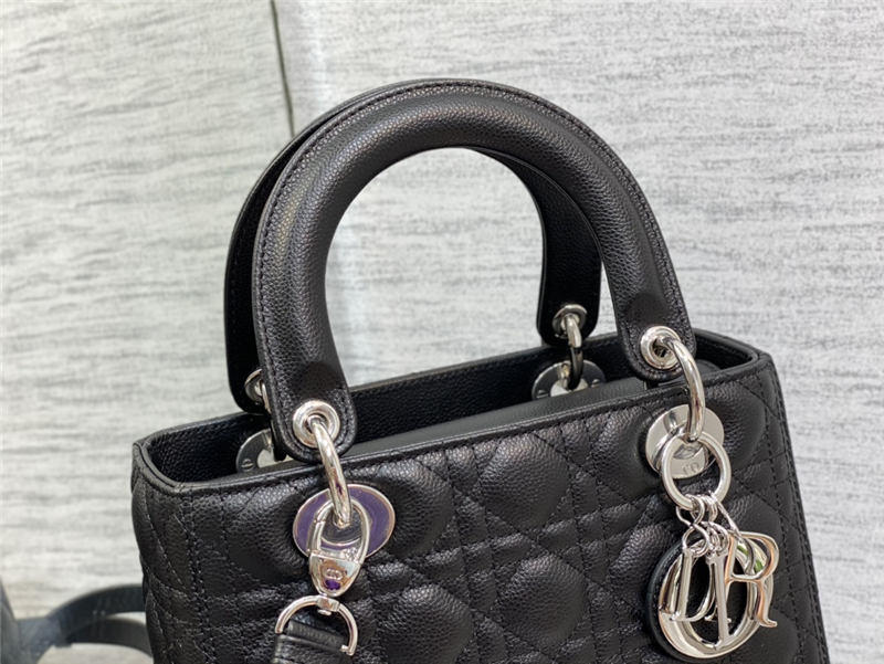 MEDIUM LADY Dior BAG Grained Cannage Calfskin Black Silver-Metal High