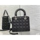 MEDIUM LADY Dior BAG Grained Cannage Calfskin Black Silver-Metal High