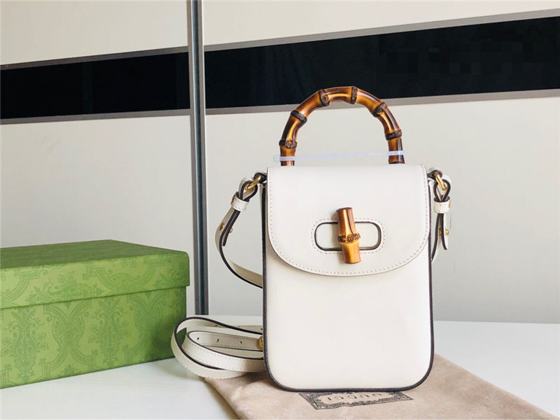 Gucci Bamboo Mini Handbag Leather White 702106 High