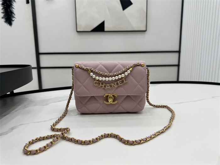 Chanel Mini Flap Bag AS4986 Shiny Lambskin, Imitation Pearls & Gold Metal A