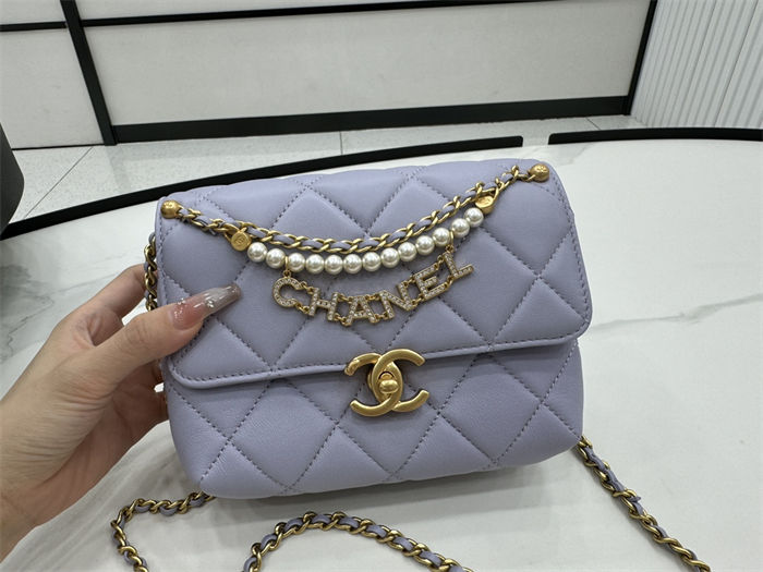 Chanel Mini Flap Bag AS4986 Shiny Lambskin, Imitation Pearls & Gold Metal A