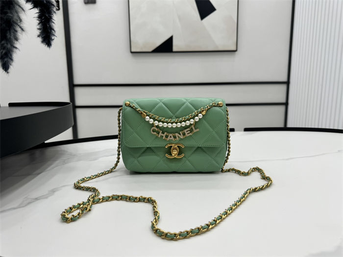 Chanel Mini Flap Bag AS4986 Shiny Lambskin, Imitation Pearls & Gold Metal A