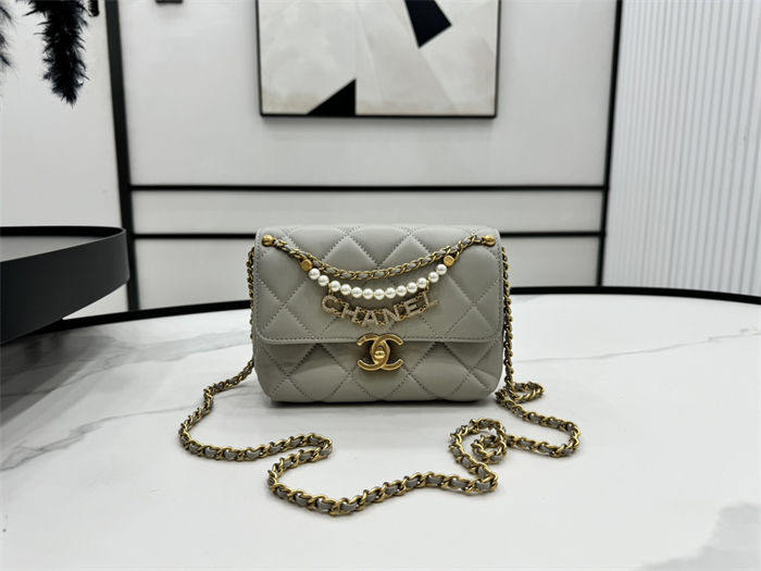 Chanel Mini Flap Bag AS4986 Shiny Lambskin, Imitation Pearls & Gold Metal A