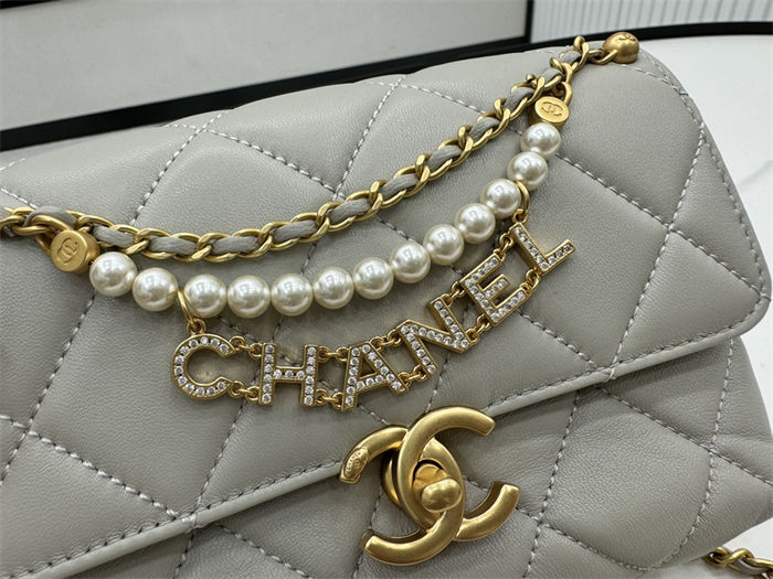 Chanel Mini Flap Bag AS4986 Shiny Lambskin, Imitation Pearls & Gold Metal A