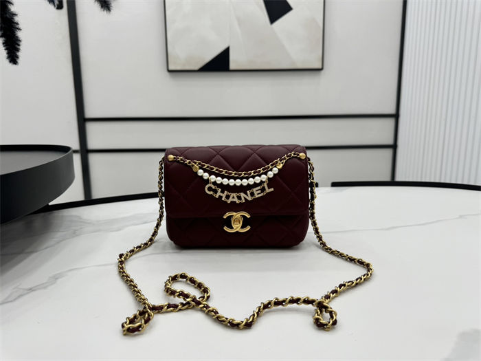 Chanel Mini Flap Bag AS4986 Shiny Lambskin, Imitation Pearls & Gold Metal A