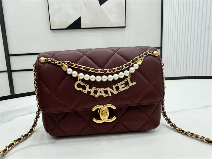 Chanel Mini Flap Bag AS4986 Shiny Lambskin, Imitation Pearls & Gold Metal A