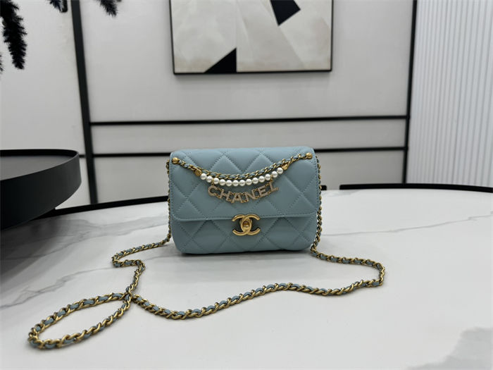 Chanel Mini Flap Bag AS4986 Shiny Lambskin, Imitation Pearls & Gold Metal A