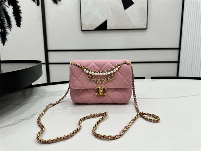 Chanel Mini Flap Bag AS4986 Shiny Lambskin, Imitation Pearls & Gold Metal A