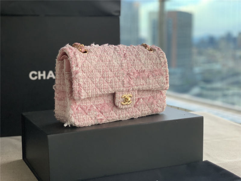 Chanel Medium Classic Flap Bag Tweed Pink High