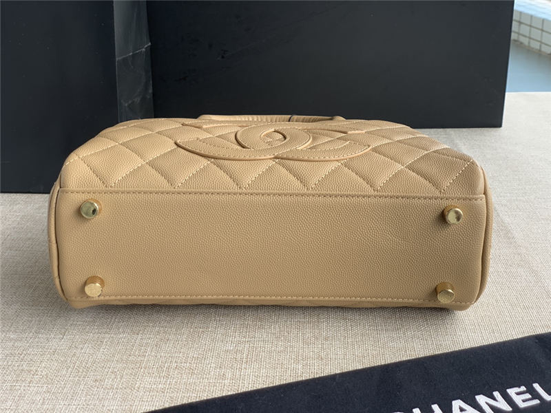 Chanel Mini Bowler Bag Grained Calfskin & Gold-Tone Metal AS3034 Beige High