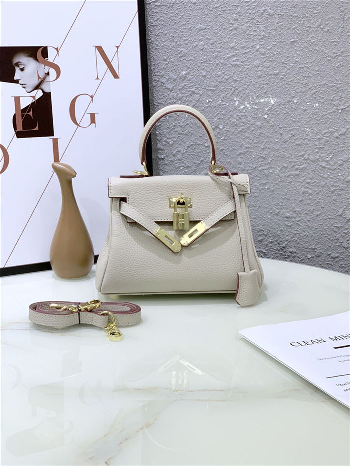 Hermes Kelly Mini Retourne Bag Clemence Leather Pearl High