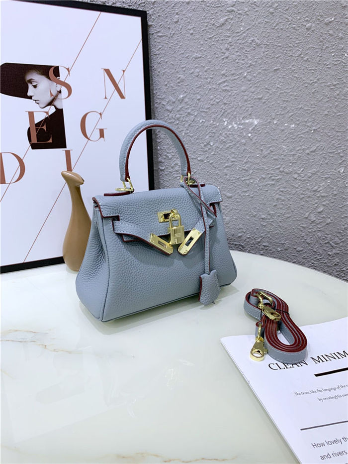 Hermes Kelly Mini Retourne Bag Clemence Leather Grey Blue High