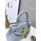 Hermes Kelly Mini Retourne Bag Clemence Leather Grey Blue High