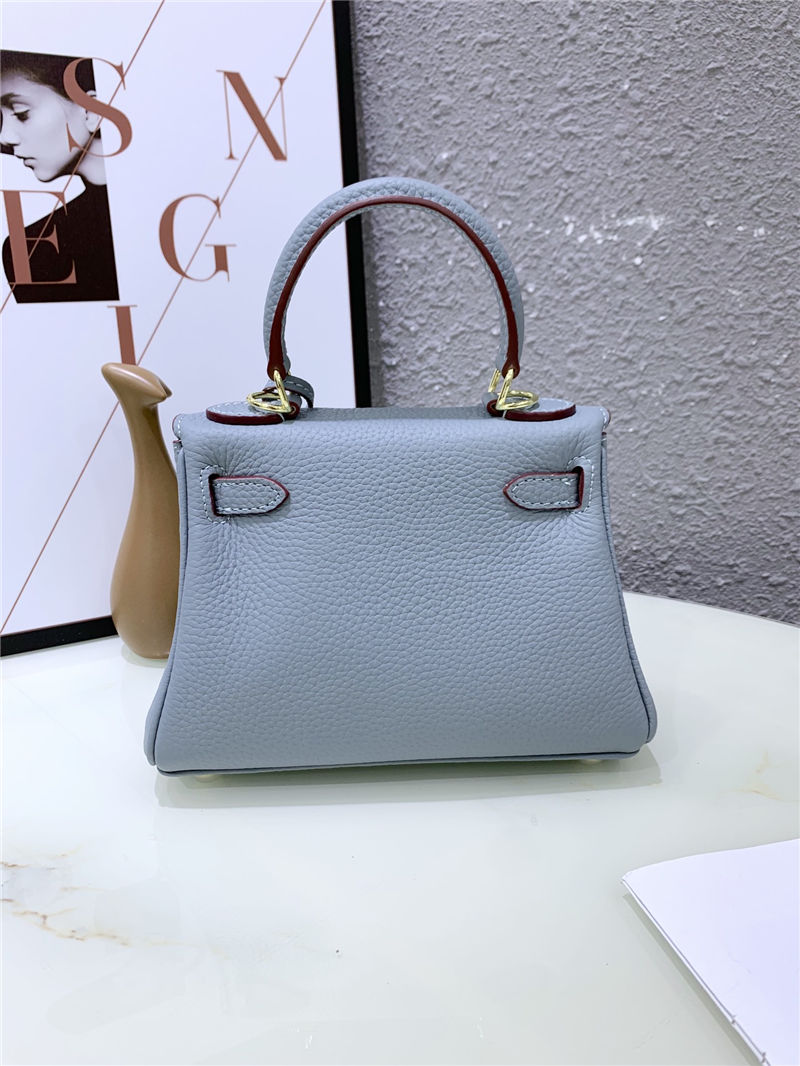 Hermes Kelly Mini Retourne Bag Clemence Leather Grey Blue High