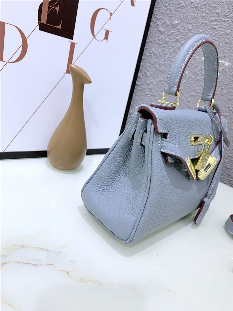 Hermes Kelly Mini Retourne Bag Clemence Leather Grey Blue High