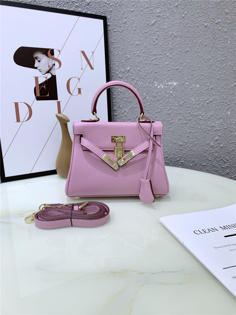 Hermes Kelly Mini Retourne Bag Clemence Leather Pink High