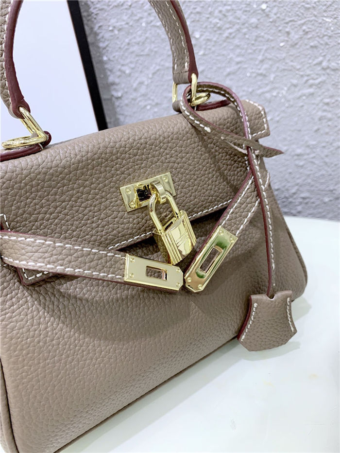 Hermes Kelly Mini Retourne Bag Clemence Leather Etoupe High