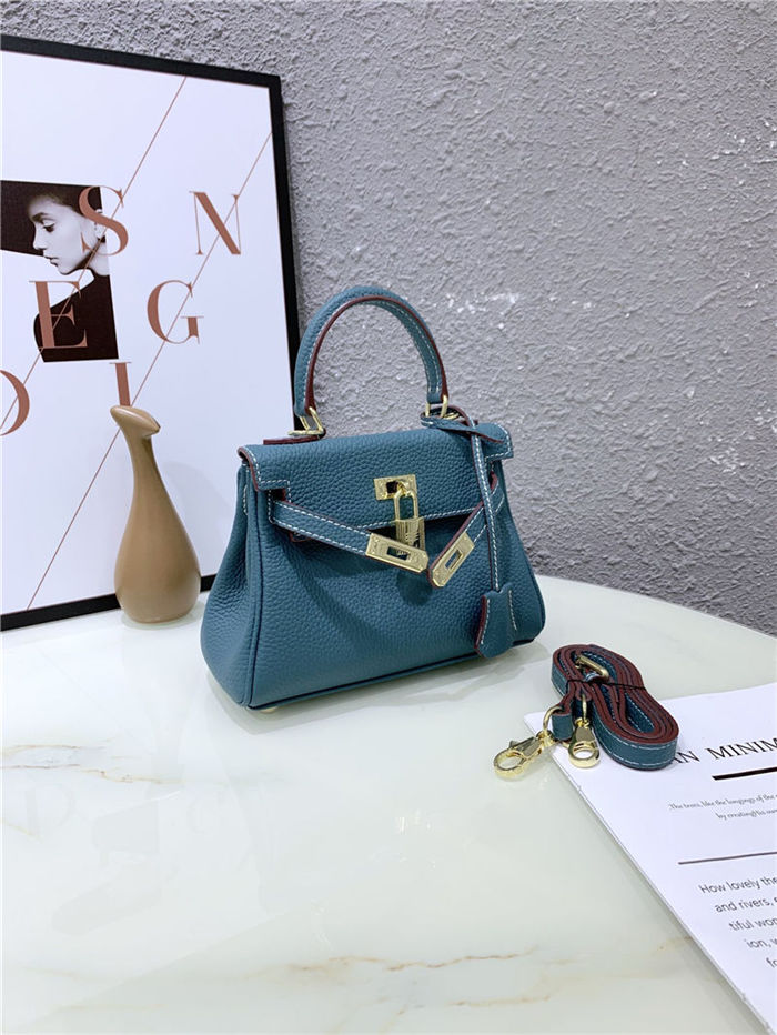 Hermes Kelly Mini Retourne Bag Clemence Leather Denim Blue High