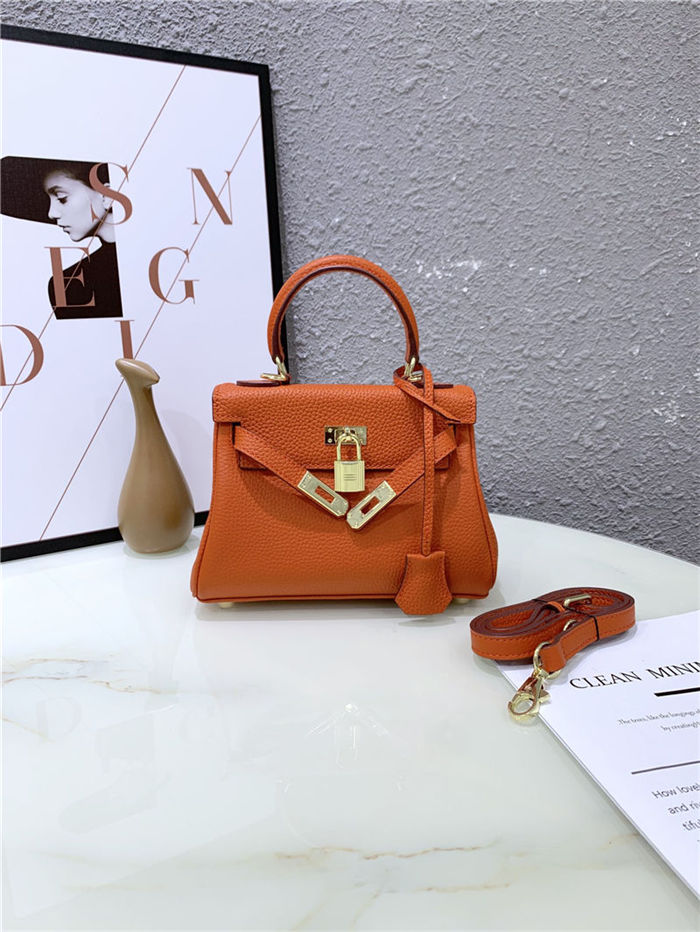 Hermes Kelly Mini Retourne Bag Clemence Leather Orange High